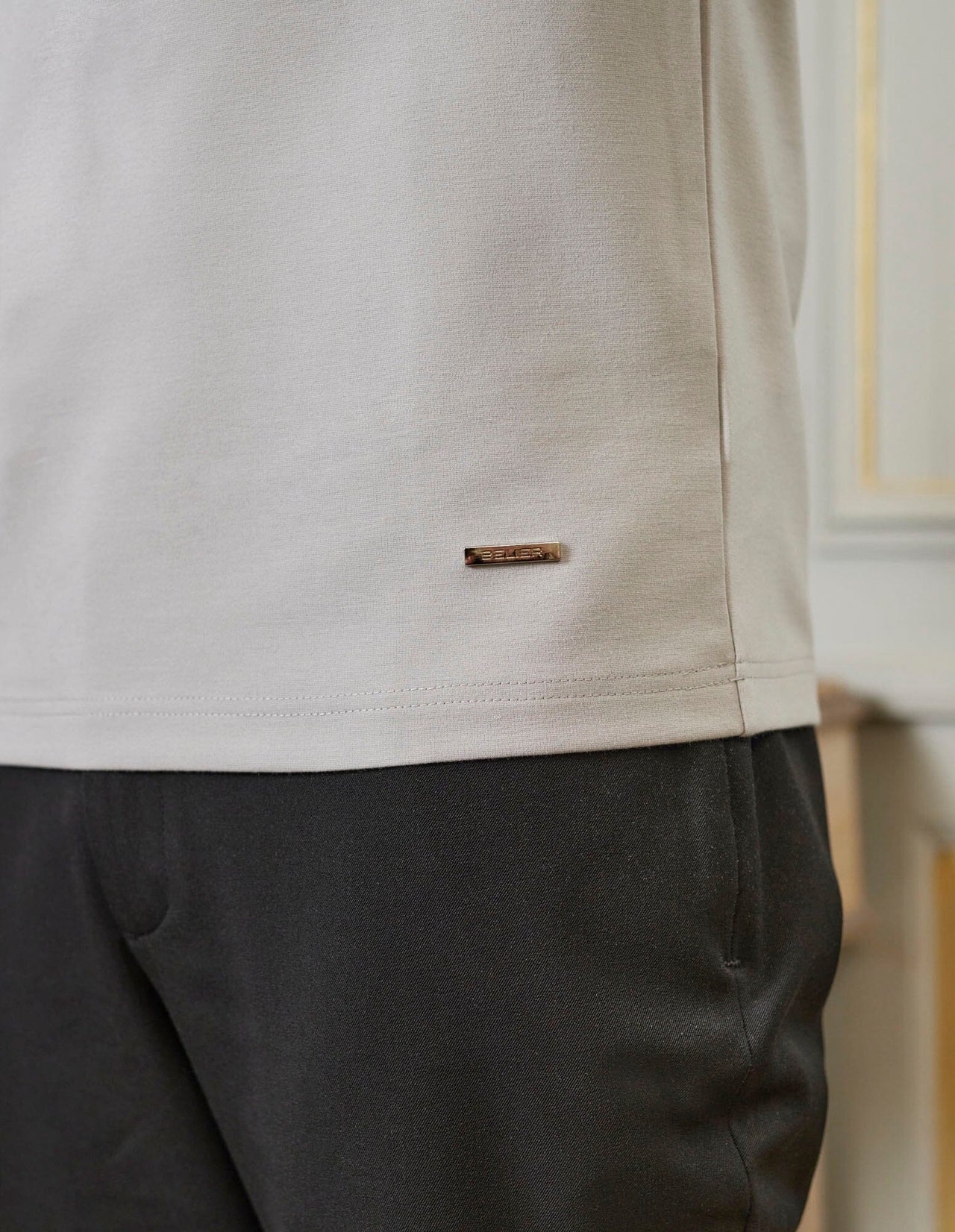 BELIER S/S PREMIUM ZIP POLO - PEBBLE