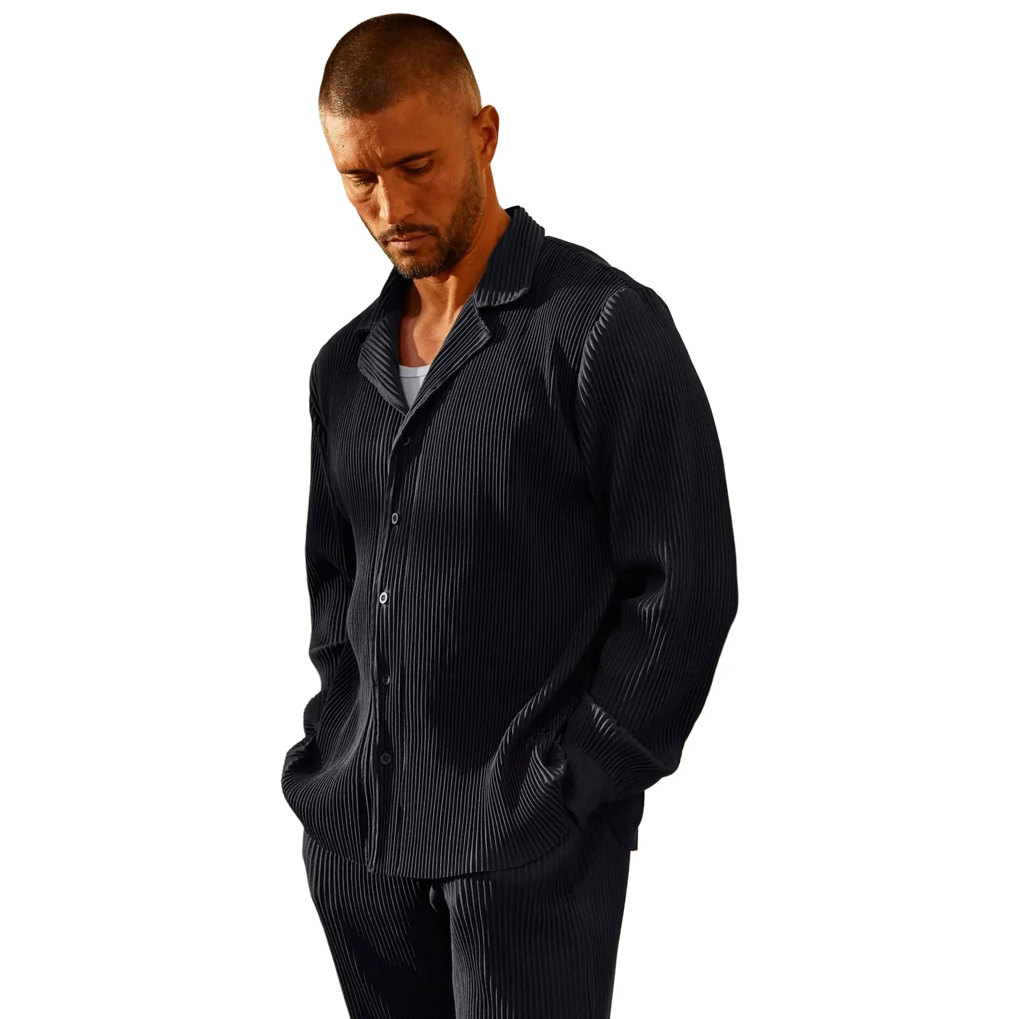 BELIER PLEATED LS SHIRT - BLACK
