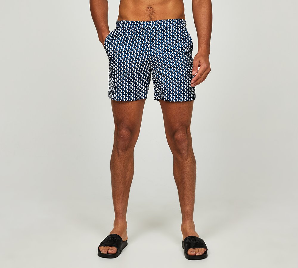 BELIER ILLUSION PRINT SWIM SHORT - BLUE MONO