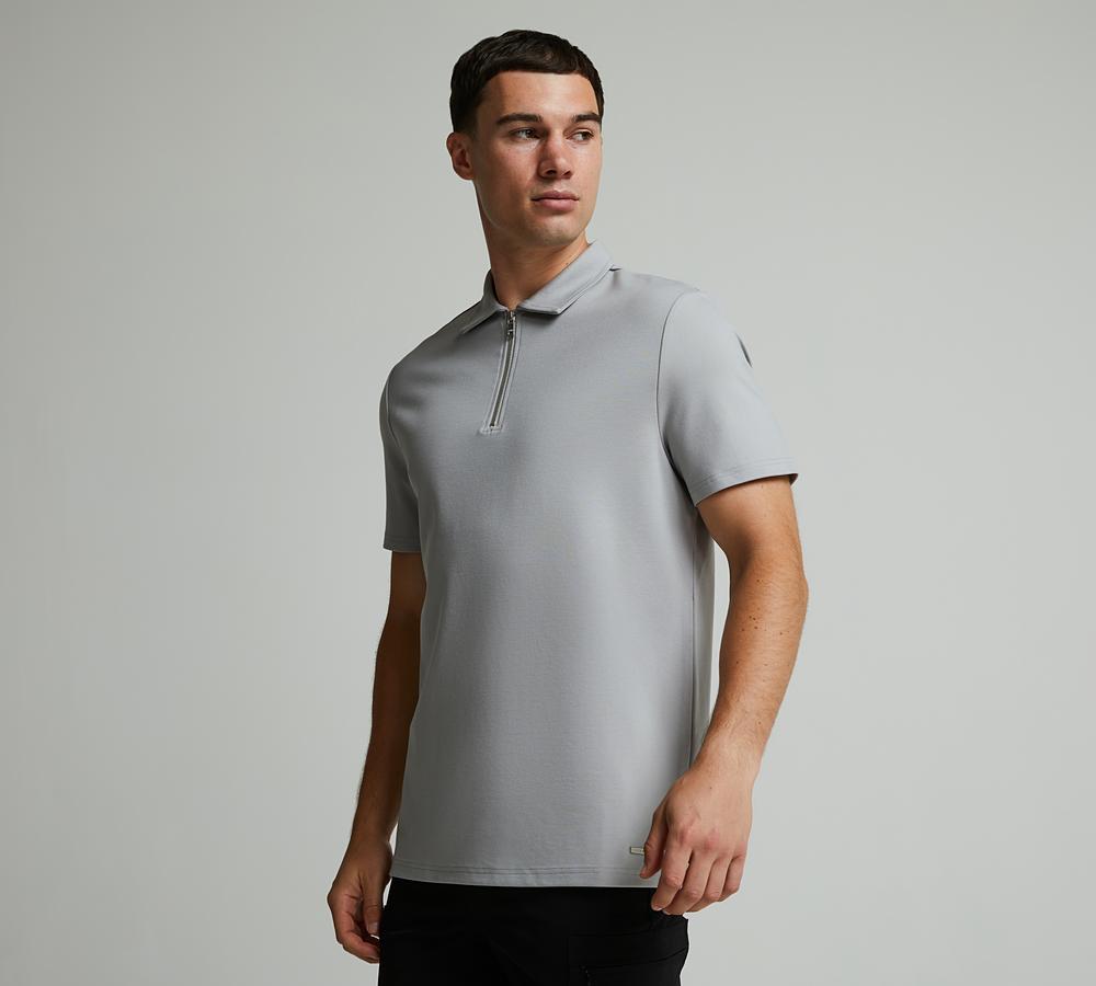 BELIER S/S PREMIUM ZIP POLO - PEBBLE