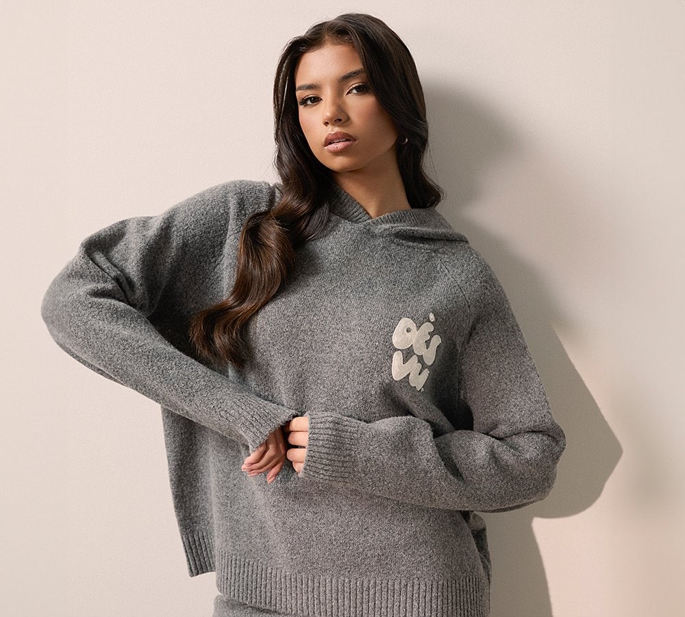 DES VU W BUBBLE KNIT HOOD - CHARCOAL