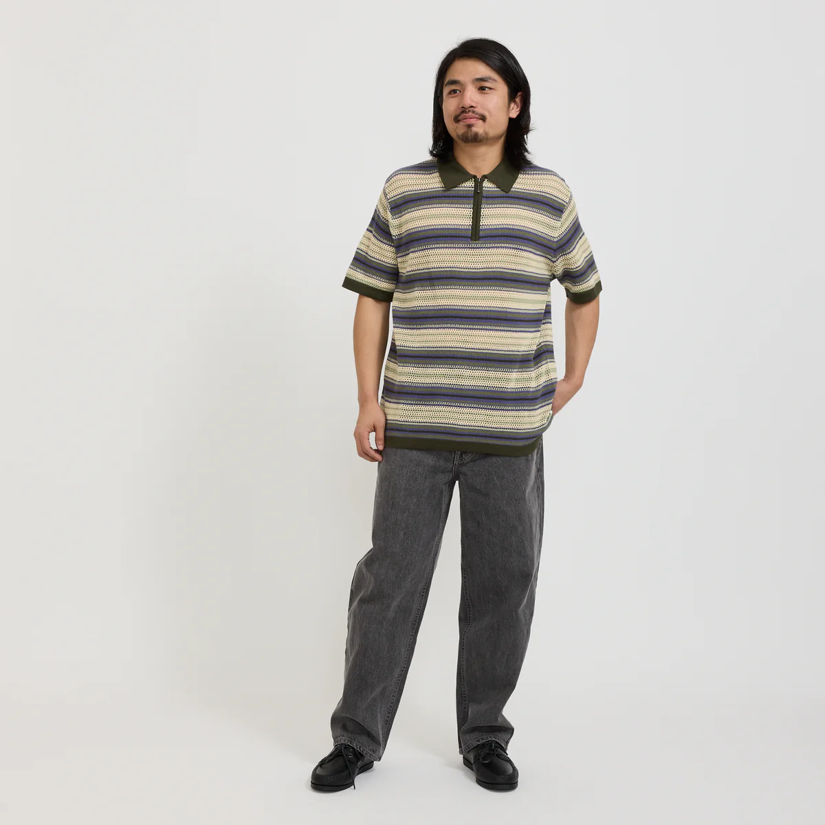 THISISNEVERTHAT STRIPE S/S KNIT POLO - IVORY